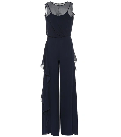 Shop Max Mara Jabot Silk Jumpsuit In Blue