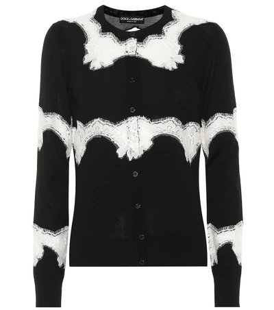 Shop Dolce & Gabbana Lace And Wool-blend Cardigan In Black
