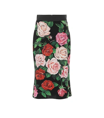 Shop Dolce & Gabbana Floral Stretch Silk Skirt In Multicoloured