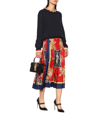 Shop Gucci Printed Silk-twill Midi Skirt In Red