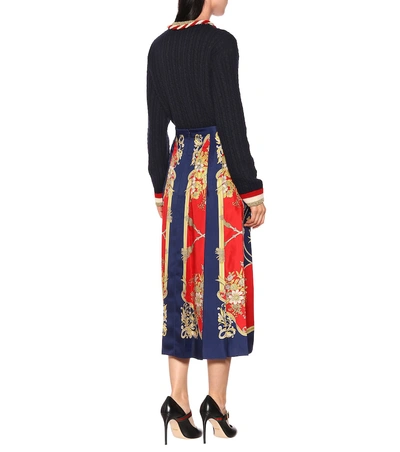 Shop Gucci Printed Silk-twill Midi Skirt In Red