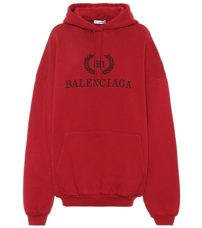 Shop Balenciaga Oversized Cotton Jersey Hoodie In Red