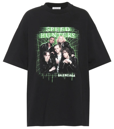 Shop Balenciaga Speedhunters Printed Cotton T-shirt In Black
