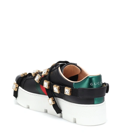 Shop Gucci Ace Embellished Platform Sneakers In Black