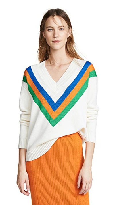 Shop Tory Burch Colorblock V Sweater In New Ivory
