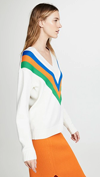 Shop Tory Burch Colorblock V Sweater In New Ivory