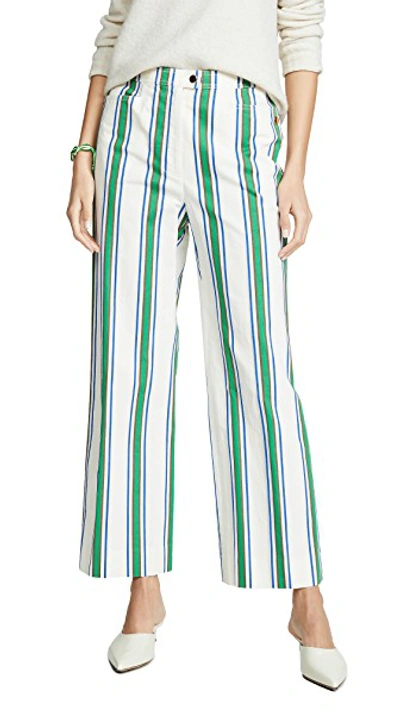 Shop Tory Burch Striped Cotton Pants In Green Grand Awning Stripe