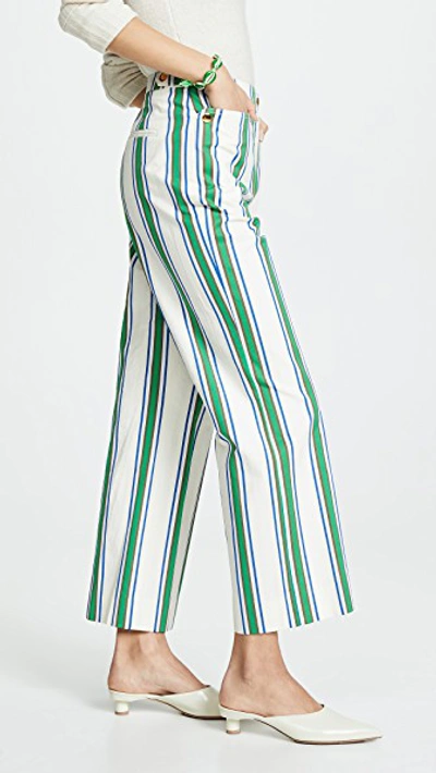 Shop Tory Burch Striped Cotton Pants In Green Grand Awning Stripe