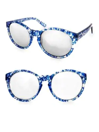 Shop Aqs Women's 53mm Printed Daisy Round Sunglasses In Blue