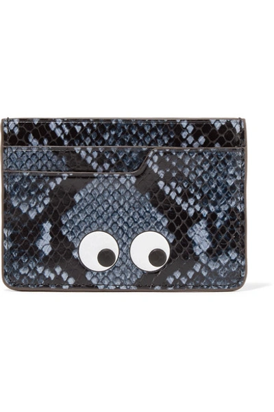Shop Anya Hindmarch Eyes Python-effect Leather Cardholder In Blue