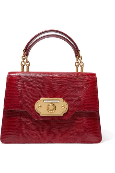 Shop Dolce & Gabbana Welcome Medium Lizard-effect Leather Tote In Red