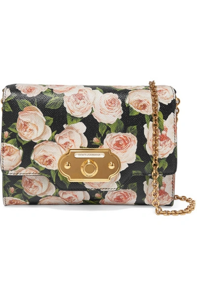 Shop Dolce & Gabbana Welcome Floral-print Textured-leather Shoulder Bag In Pink