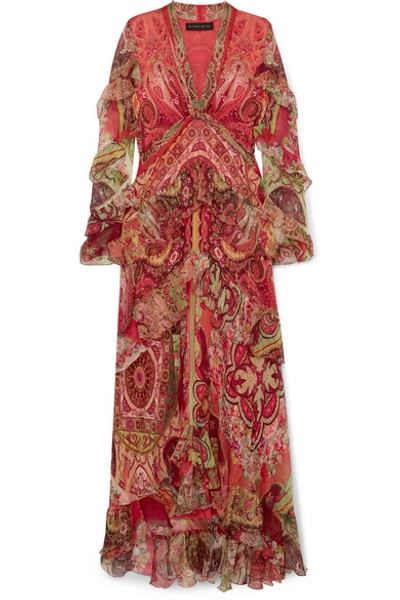 Shop Etro Ruffled Printed Silk-chiffon Maxi Dress In Coral