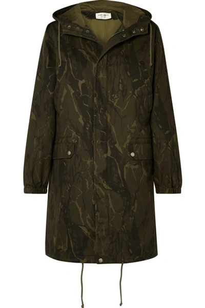 Shop Saint Laurent Camouflage-print Cotton-blend Gabardine Parka In Army Green