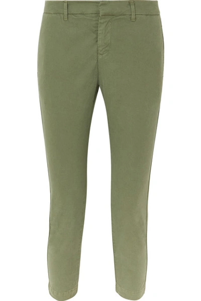 Shop Nili Lotan Tel Aviv Cropped Stretch-cotton Twill Tapered Pants In Green