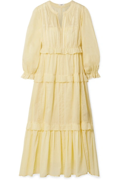 Shop Isabel Marant Étoile Aboni Embroidered Cotton-voile Maxi Dress In Pastel Yellow