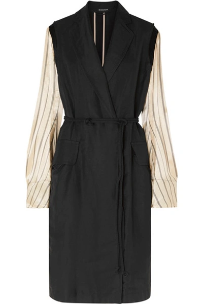 Shop Ann Demeulemeester Satin-paneled Linen-blend Twill Coat In Black