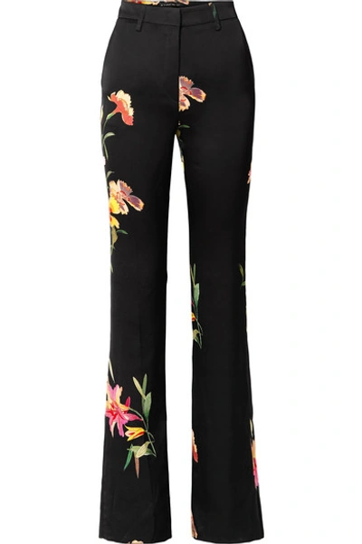 Shop Etro Floral-print Cady Flared Pants In Black