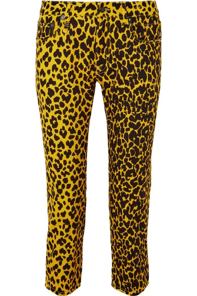 Shop R13 Joey Leopard-print Mid-rise Slim-leg Jeans In Yellow