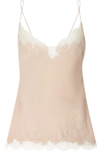 Shop Carine Gilson Chantilly Lace-trimmed Silk-georgette Camisole In Neutral