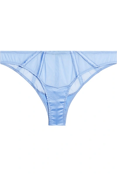 Shop Kiki De Montparnasse Expose Stretch-silk Satin And Tulle Briefs In Sky Blue