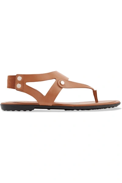 Shop Tod's Leather Slingback Sandals In Tan