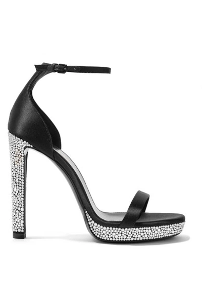 Shop Saint Laurent Hall Crystal-embellished Satin Platform Sandals In Black