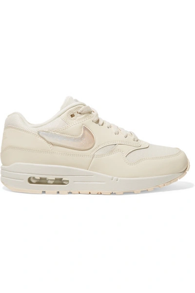 Shop Nike Air Max 1 Leather And Canvas Sneakers In Ivory