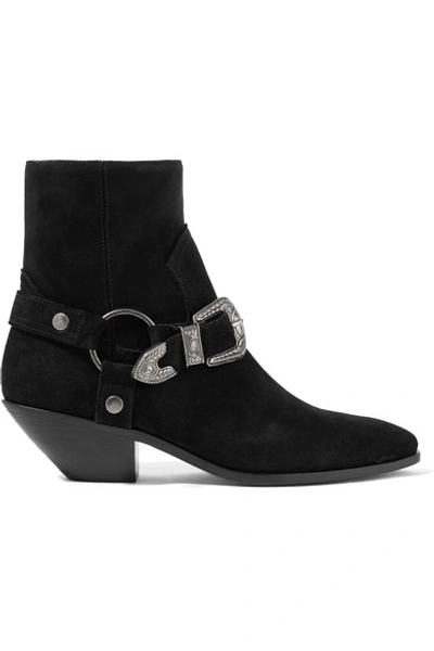 Shop Saint Laurent West Suede Ankle Boots In Black