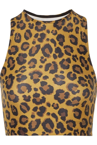 Shop Adam Selman Sport Racer Cropped Leopard-print Stretch Top In Leopard Print