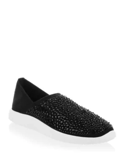 Shop Giuseppe Zanotti Studded Velvet Slip-on Sneakers In Black