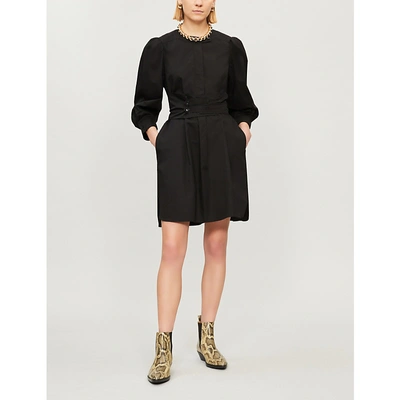 Shop Isabel Marant Ruched Cotton-poplin Mini Dress In Black
