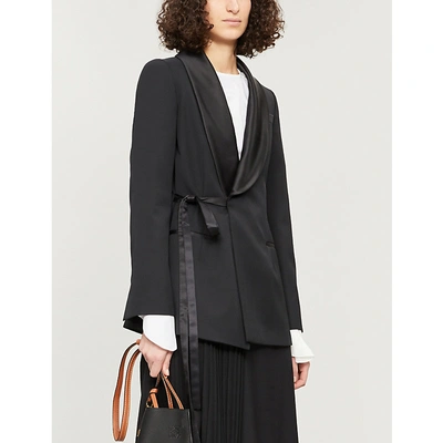 Shop Loewe Wrap-over Silk And Wool-blend Jacket In Black