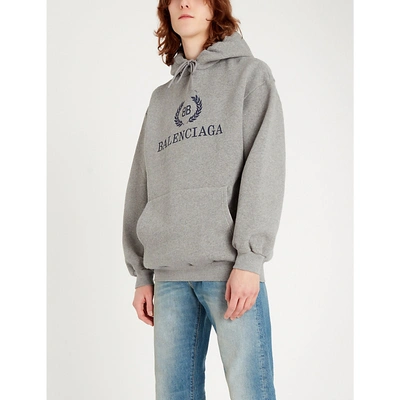 Shop Balenciaga Logo-print Cotton-jersey Hoody In Heather Grey