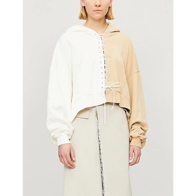 Shop Ben Taverniti Unravel Project Lace-up Contrast-panel Cotton-jersey Hoody In Nude