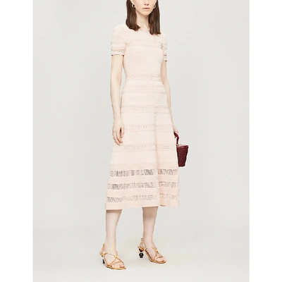 Shop Sandro Mesh-panelled Stretch-knit Midi Dress In Pink
