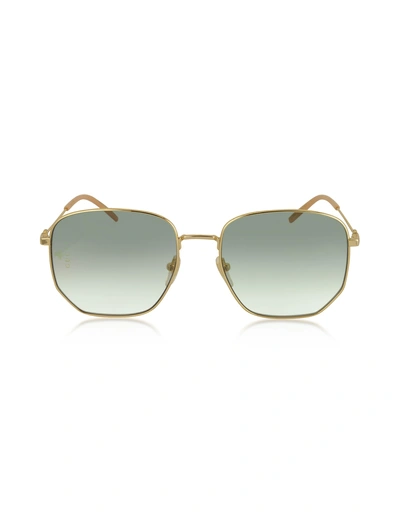 Shop Gucci Squared-frame Gold Metal Sunglasses In Gold/green