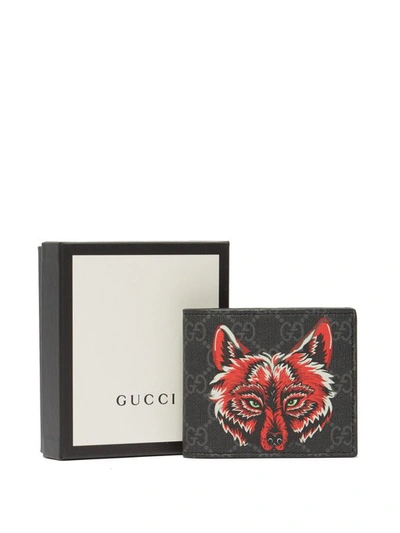 Gucci Gg Supreme Wallet With Wolf In Black | ModeSens