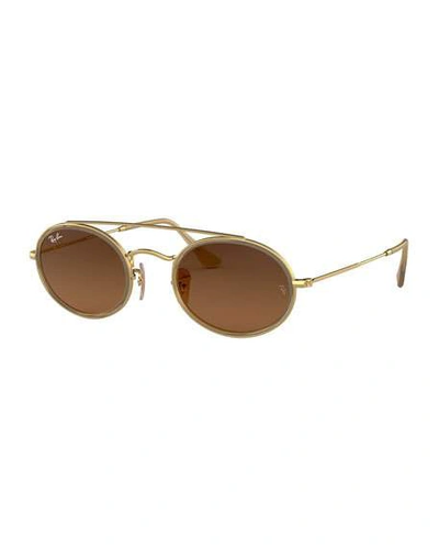 Shop Ray Ban Oval Metal Sunglasses In Gold/blue