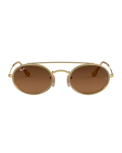 Shop Ray Ban Oval Metal Sunglasses In Gold/blue