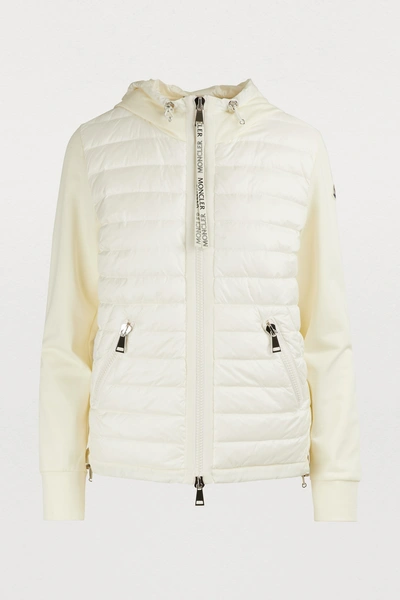 Shop Moncler Knit And Down Jacket In Ivory