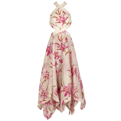 Shop Zimmermann Corsage Scarf Printed Linen-blend Dress