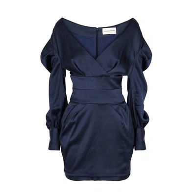 Shop Alexandre Vauthier Navy Open-shoulder Satin Mini Dress