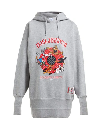 Vetements Cartoon-embroidered Hooded Cotton Sweatshirt In Grey | ModeSens