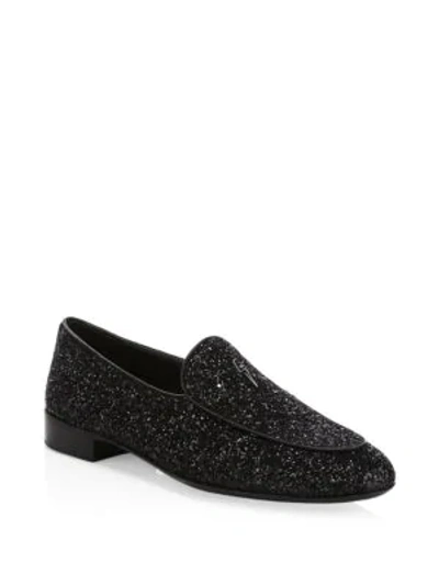 Shop Giuseppe Zanotti Men's Glitter Leather Loafers In Black