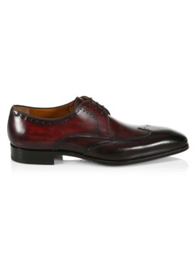 Shop Saks Fifth Avenue Collection By Magnanni Burnished Leather Wingtip Derby Dress Shoes In Burgundy