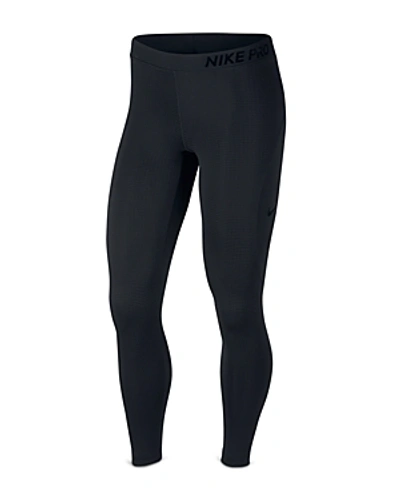 Shop Nike Pro Warm Mesh-inset Leggings In Black/black
