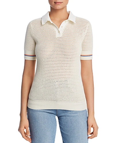 Shop Tory Burch Knit Mesh Polo Top In New Ivory