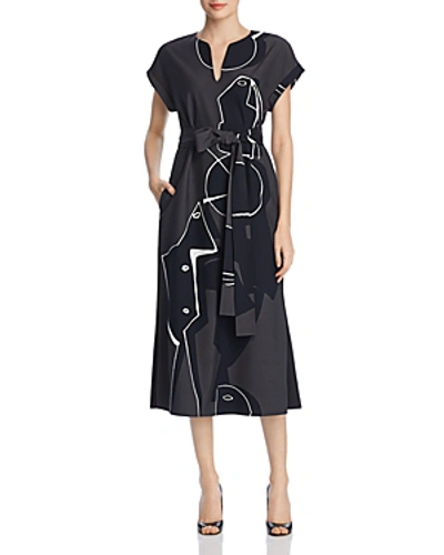 Shop Lafayette 148 Cosimia Abstract Print Midi Dress In Pewter Multi