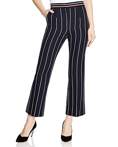 Shop Sandro Blanche Striped Cropped Pants In Navy Blue